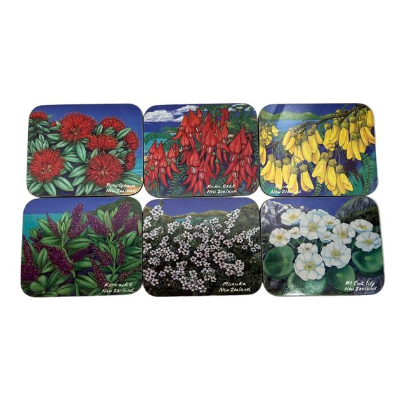 Jason Coasters  Native Flowers of New Zealand Set of 6  Cork Backed Boxed - Picture 1 of 5